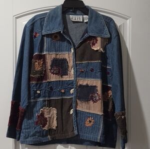 KEREN hart Patchwork Denim Jacket in Blue, Brown, Tan